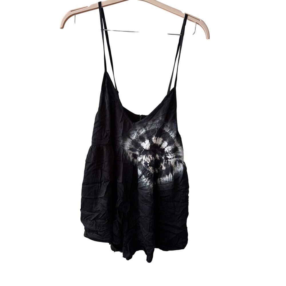 NWT One Teaspoon Sz S Black White Tie Dye V-Neck Sleeveless Beach Cami Romper - Picture 2 of 6